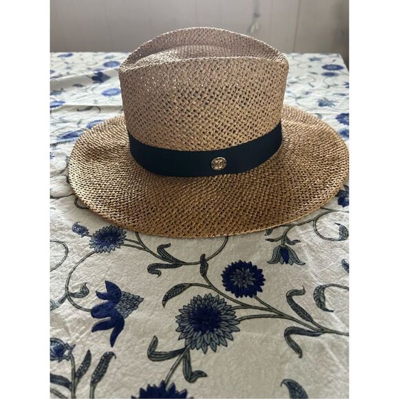NWT $125 Bruno Magli Logo Open Weave Ribbon Band Paper Fedora Sun Hat unisex - Picture 9 of 15